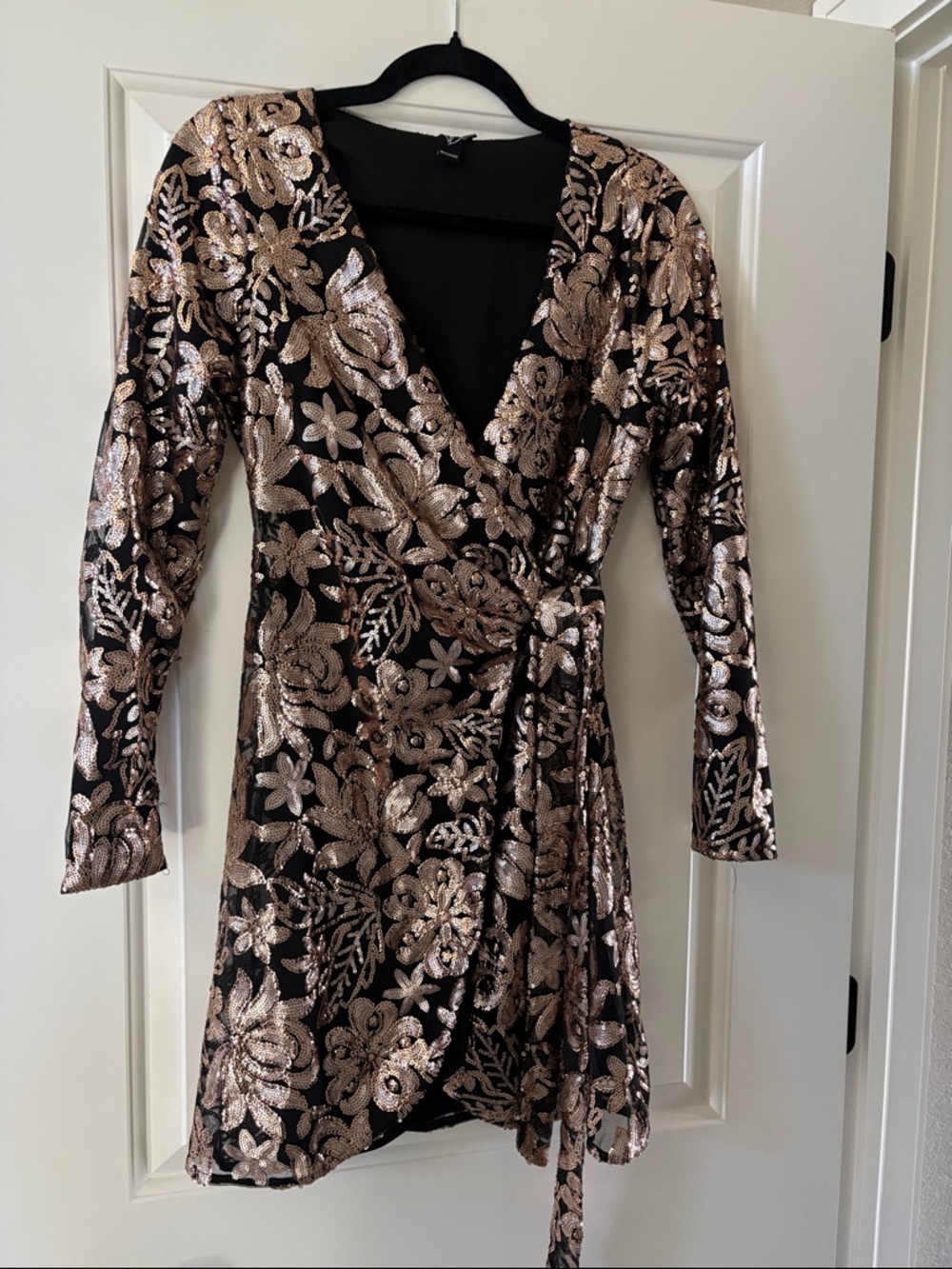 Windsor Black Dress with Rose Gold Floral Sequins
